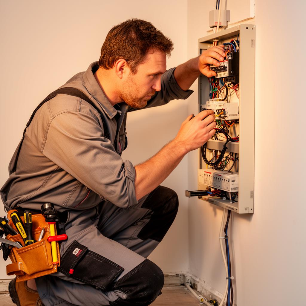 Tradesperson at work on an electrical panel